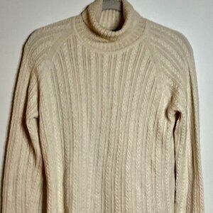 Alpaca 111 Turtleneck Beige Sweater SZ M Baby Alpaca & Silk Blend Cable Knit